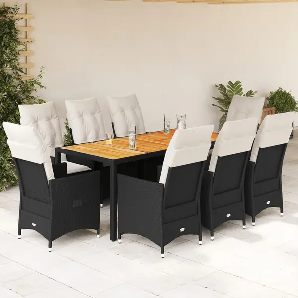 Gossi set mobilier de gradina cu perne, 9 piese, negru, poliratan