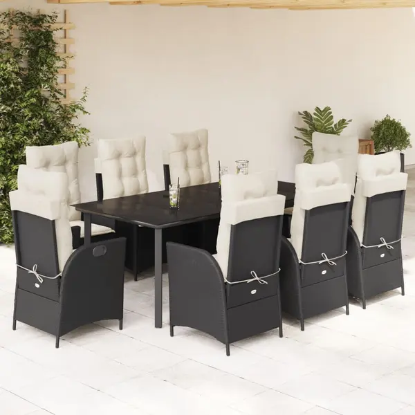 Gossi set mobilier de gradina cu perne, 9 piese, negru, poliratan