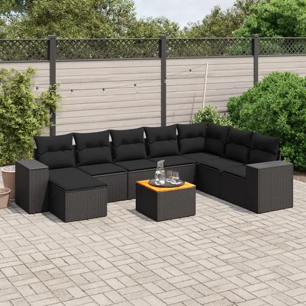 Gossi set mobilier de gradina cu perne, 9 piese, negru, poliratan