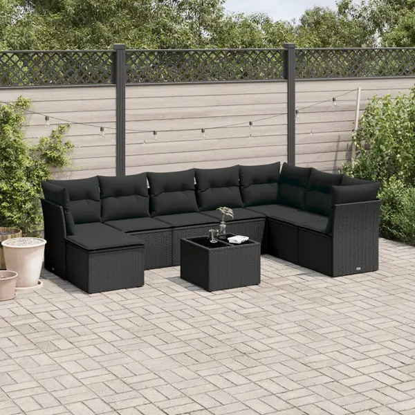 Gossi set mobilier de gradina cu perne, 9 piese, negru, poliratan