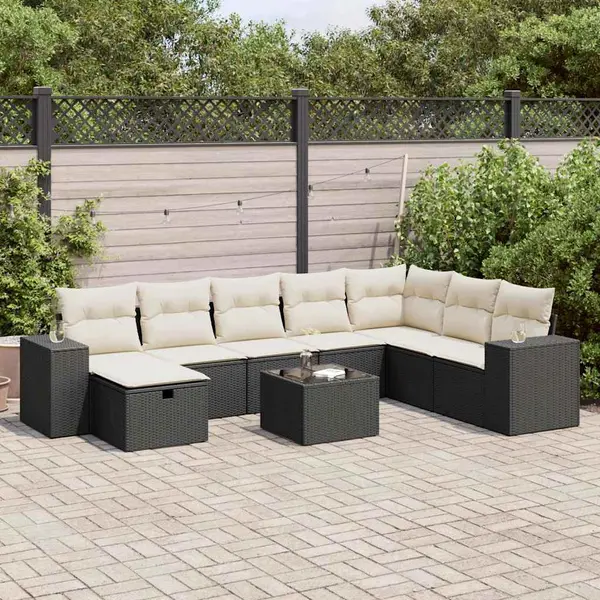 Gossi set mobilier de gradina cu perne, 9 piese, negru, poliratan