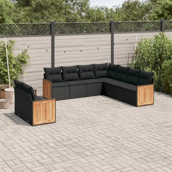 Gossi set mobilier de gradina cu perne, 9 piese, negru, poliratan