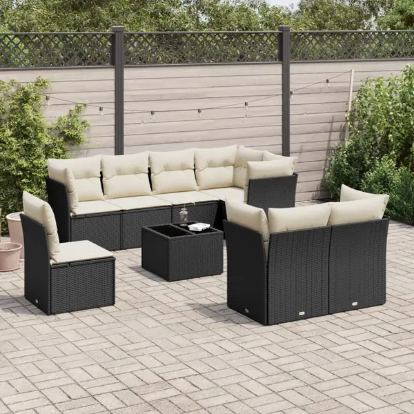 Gossi set mobilier de gradina cu perne, 9 piese, negru, poliratan