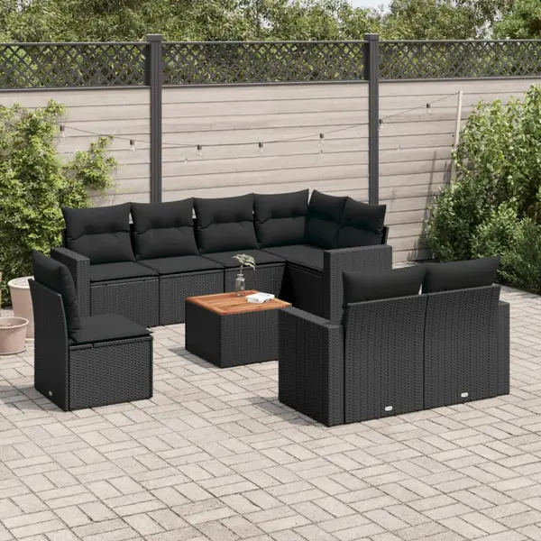 Gossi set mobilier de gradina cu perne, 9 piese, negru, poliratan