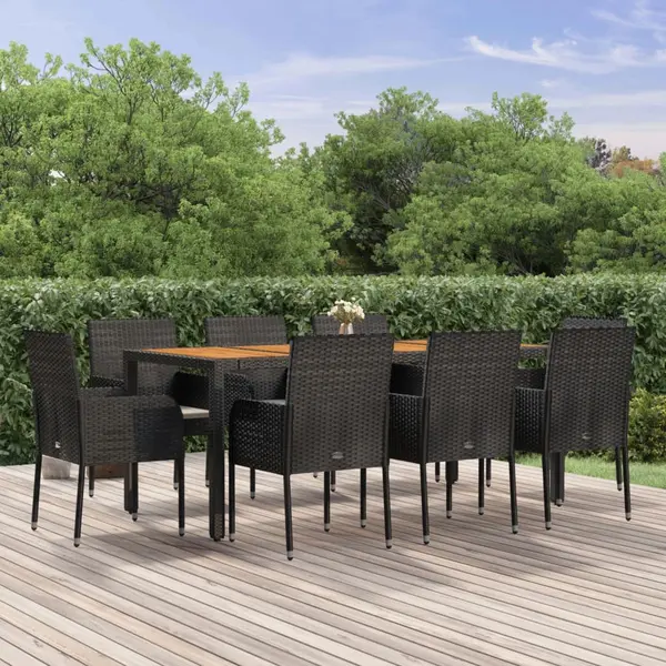 Gossi set mobilier de gradina cu perne, 9 piese, negru, poliratan