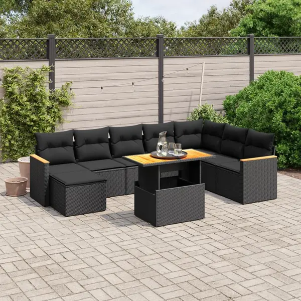 Gossi set mobilier de gradina cu perne, 9 piese, negru, poliratan