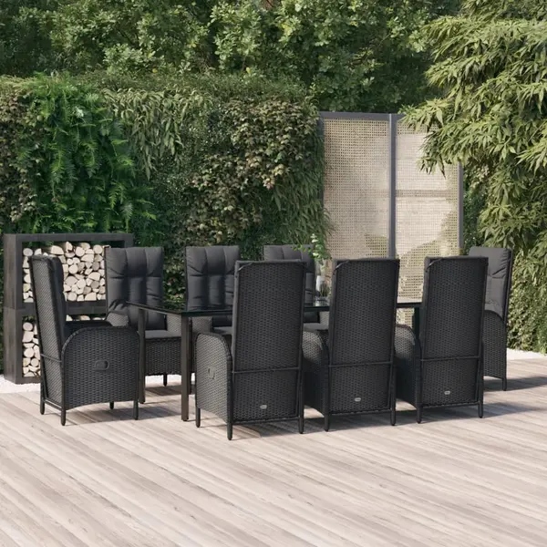 Gossi set mobilier de gradina cu perne, 9 piese, negru, poliratan