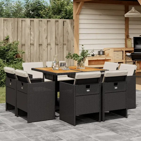 Gossi set mobilier de gradina cu perne, 9 piese, negru, poliratan