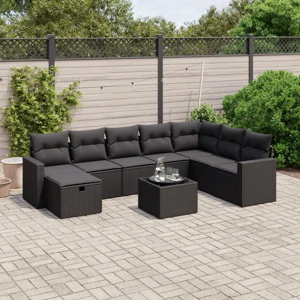 Gossi set mobilier de gradina cu perne, 9 piese, negru, poliratan
