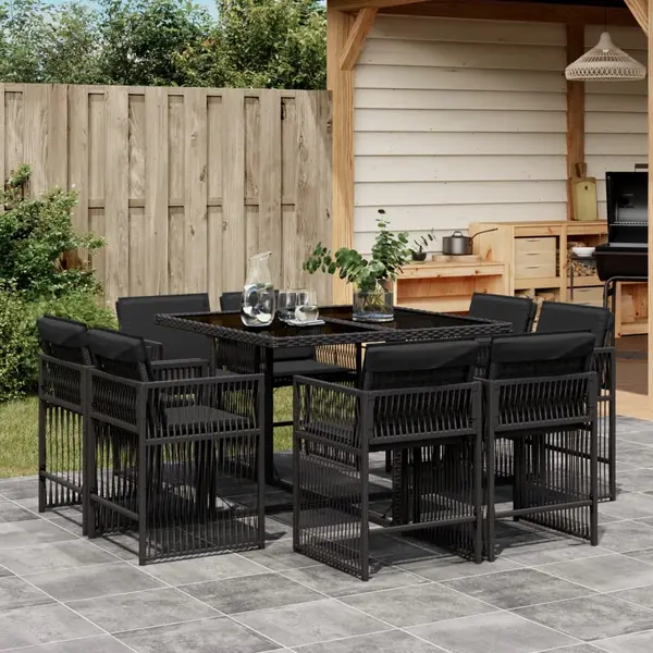 Gossi set mobilier de gradina cu perne, 9 piese, negru, poliratan