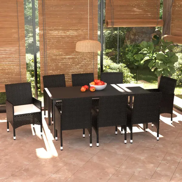 Gossi set mobilier de gradina cu perne, 9 piese, negru, poliratan