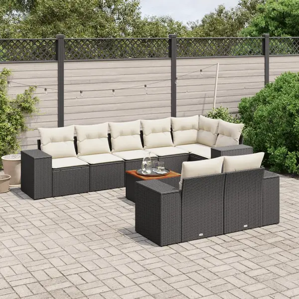 Gossi set mobilier de gradina cu perne, 9 piese, negru, poliratan