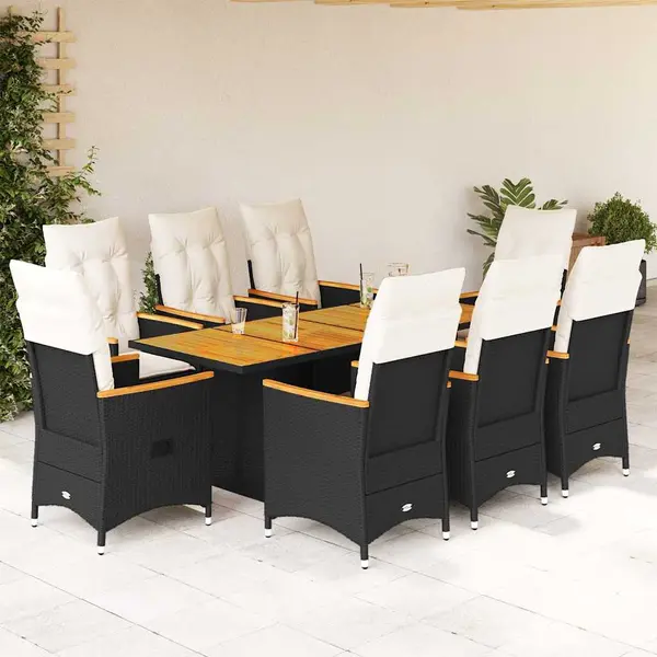 Gossi set mobilier de gradina cu perne, 9 piese, negru, poliratan