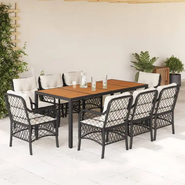 Gossi set mobilier de gradina cu perne, 9 piese, negru, poliratan