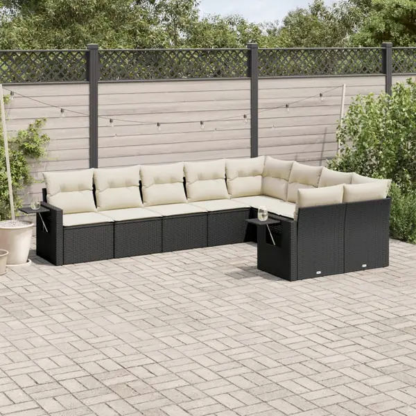 Gossi set mobilier de gradina cu perne, 9 piese, negru, poliratan