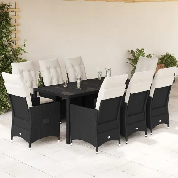 Gossi set mobilier de gradina cu perne, 9 piese, negru, poliratan