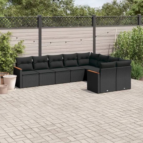 Gossi set mobilier de gradina cu perne, 9 piese, negru, poliratan