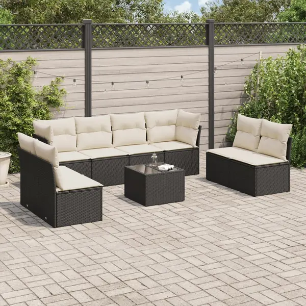 Gossi set mobilier de gradina cu perne, 9 piese, negru, poliratan