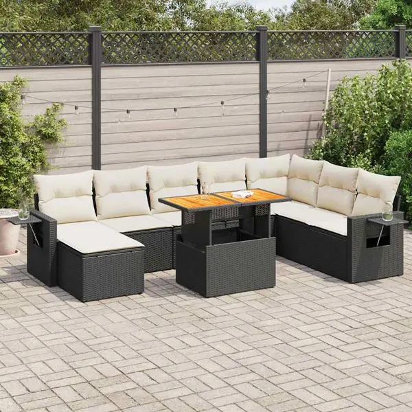 Gossi set mobilier de gradina cu perne, 9 piese, negru, poliratan