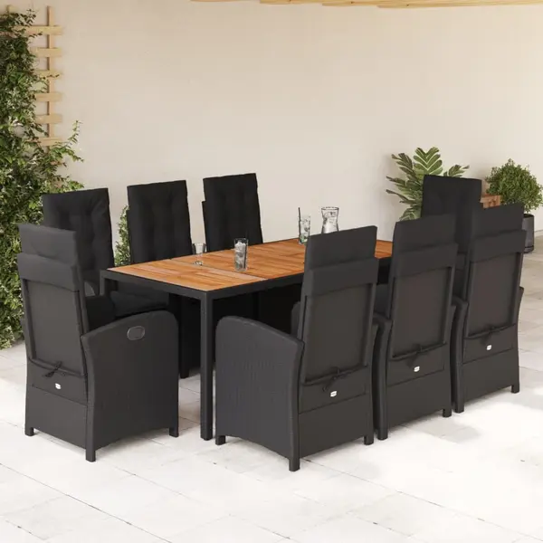 Gossi set mobilier de gradina cu perne, 9 piese, negru, poliratan