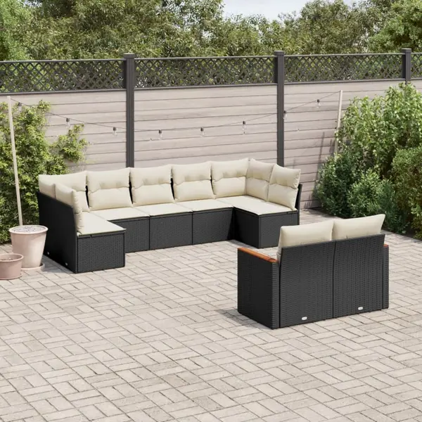 Gossi set mobilier de gradina cu perne, 9 piese, negru, poliratan