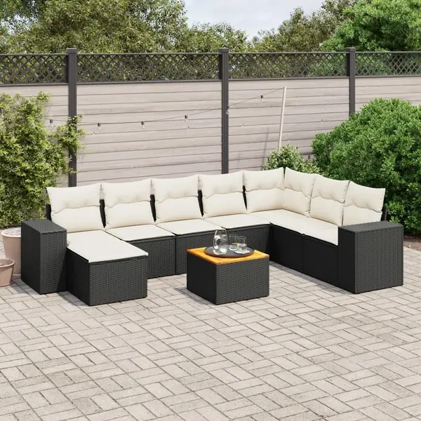 Gossi set mobilier de gradina cu perne, 9 piese, negru, poliratan