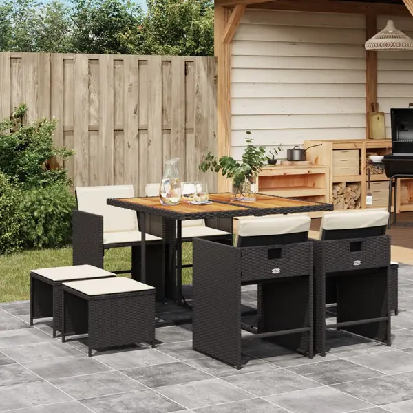 Gossi set mobilier de gradina cu perne, 9 piese, negru, poliratan