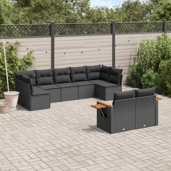 Gossi set mobilier de gradina cu perne, 9 piese, negru, poliratan