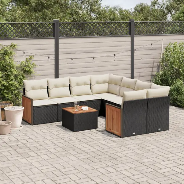 Gossi set mobilier de gradina cu perne, 9 piese, negru, poliratan