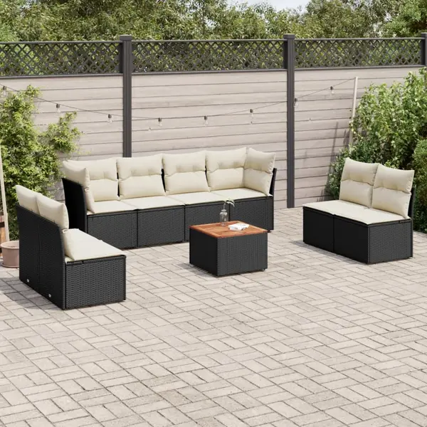 Gossi set mobilier de gradina cu perne, 9 piese, negru, poliratan