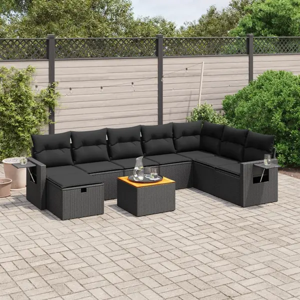 Gossi set mobilier de gradina cu perne, 9 piese, negru, poliratan