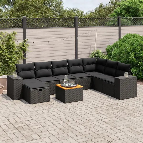 Gossi set mobilier de gradina cu perne, 9 piese, negru, poliratan