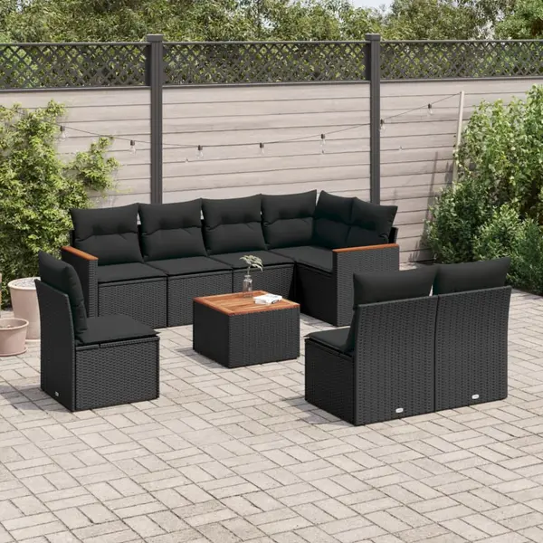 Gossi set mobilier de gradina cu perne, 9 piese, negru, poliratan