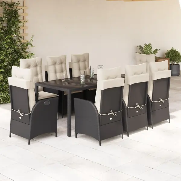 Gossi set mobilier de gradina cu perne, 9 piese, negru, poliratan