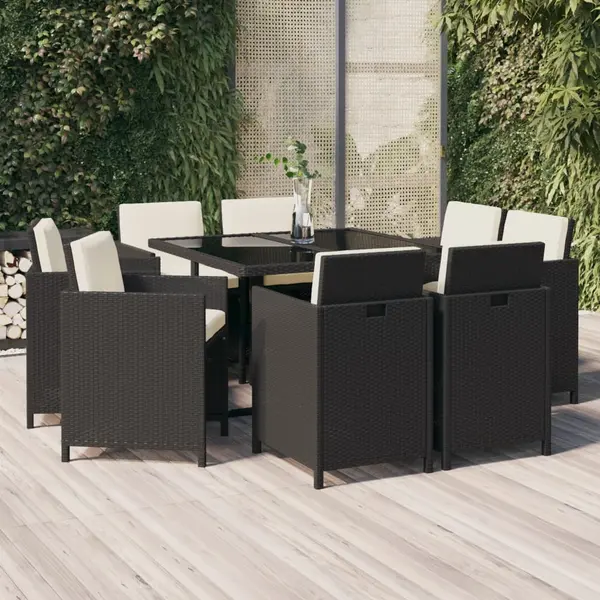 Gossi set mobilier de gradina cu perne, 9 piese, negru, poliratan