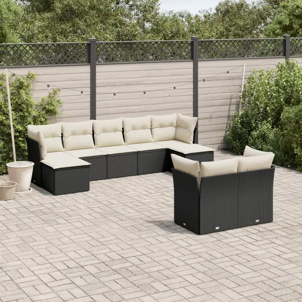 Gossi set mobilier de gradina cu perne, 9 piese, negru, poliratan