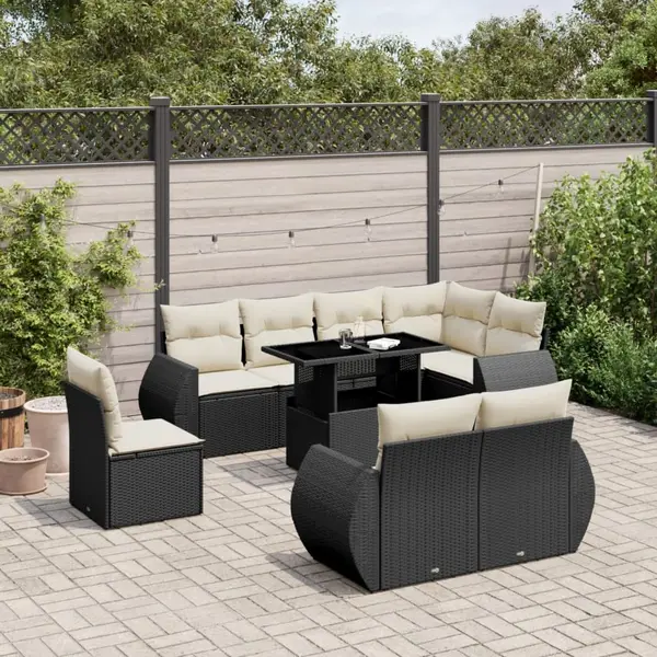 Gossi set mobilier de gradina cu perne, 9 piese, negru, poliratan