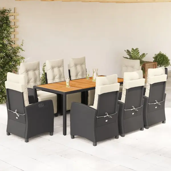 Gossi set mobilier de gradina cu perne, 9 piese, negru, poliratan