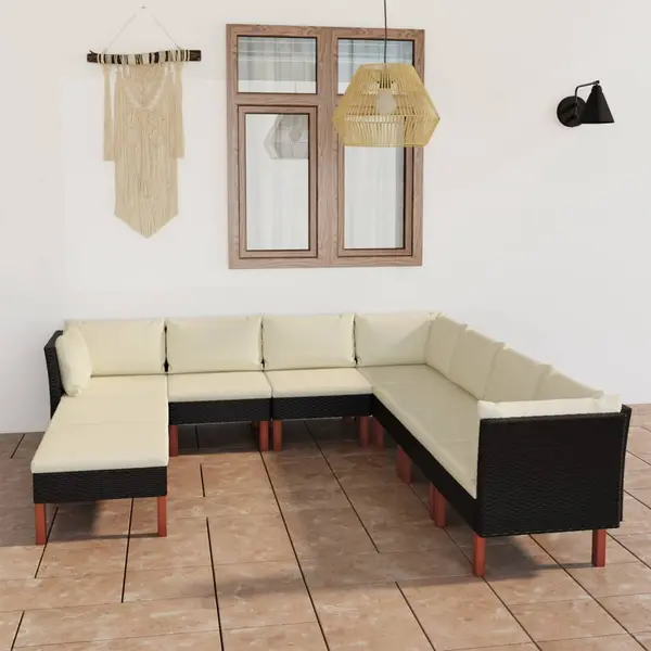 Gossi set mobilier de gradina cu perne, 9 piese, negru, poliratan