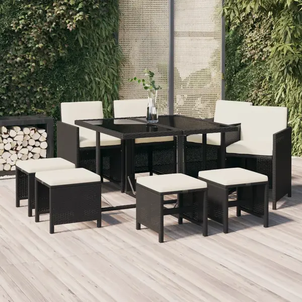 Gossi set mobilier de gradina cu perne, 9 piese, negru, poliratan