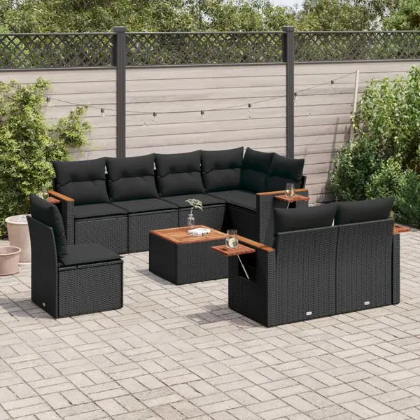 Gossi set mobilier de gradina cu perne, 9 piese, negru, poliratan