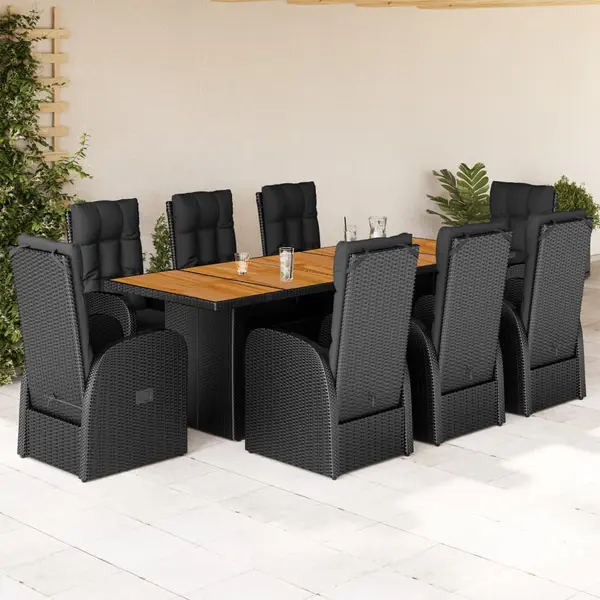 Gossi set mobilier de gradina cu perne, 9 piese, negru, poliratan