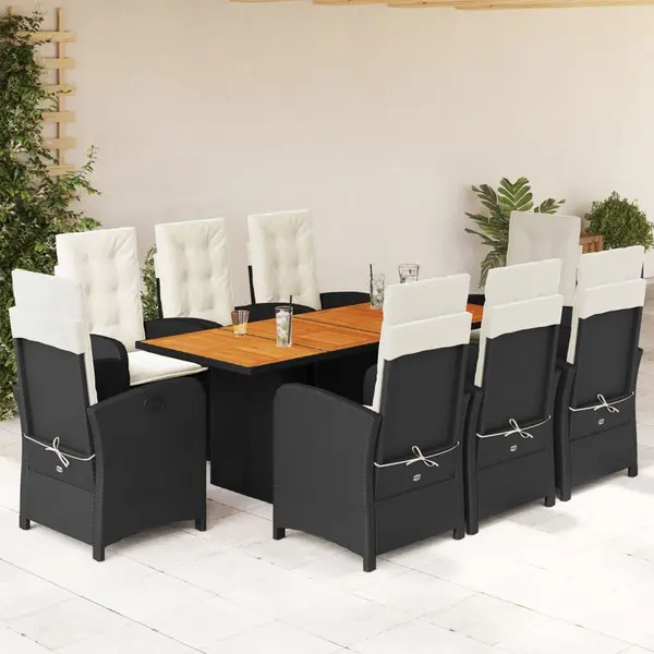 Gossi set mobilier de gradina cu perne, 9 piese, negru, poliratan