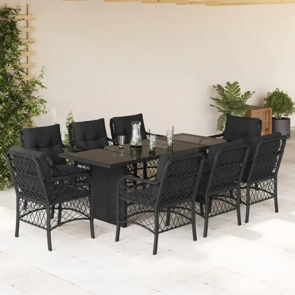 Gossi set mobilier de gradina cu perne, 9 piese, negru, poliratan