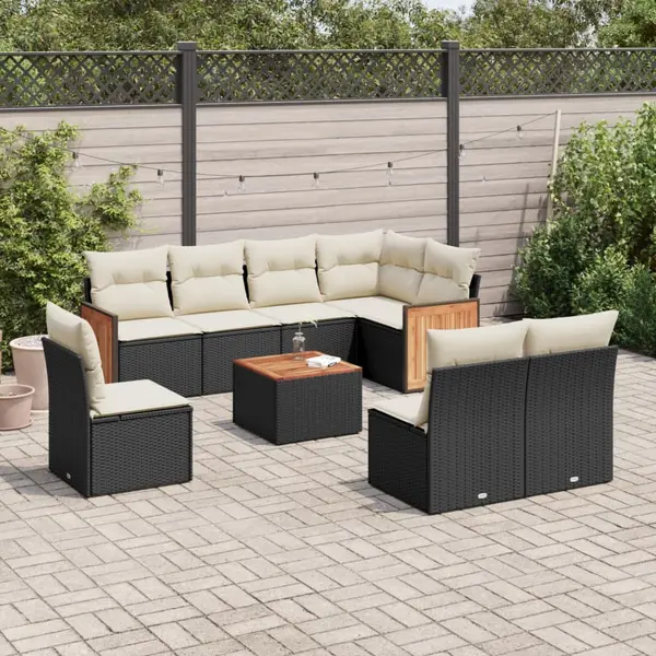 Gossi set mobilier de gradina cu perne, 9 piese, negru, poliratan