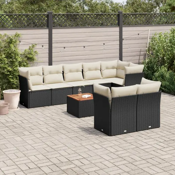 Gossi set mobilier de gradina cu perne, 9 piese, negru, poliratan