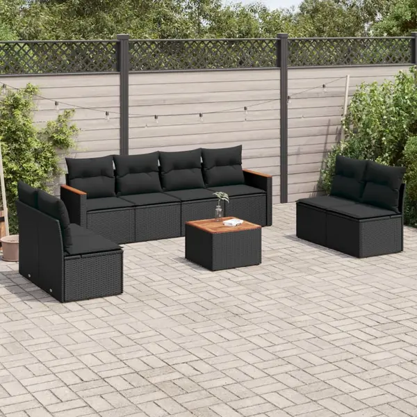 Gossi set mobilier de gradina cu perne, 9 piese, negru, poliratan