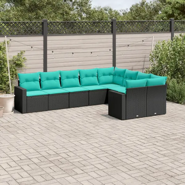 Gossi set mobilier de gradina cu perne, 9 piese, negru, poliratan