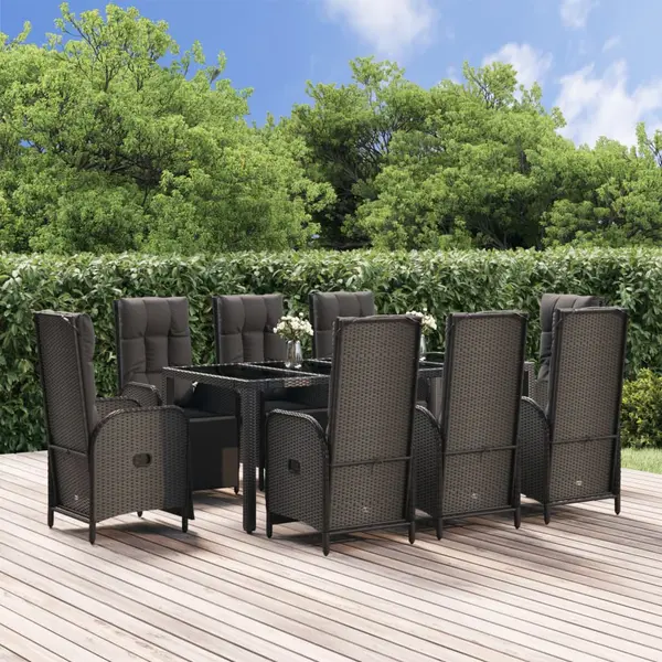Gossi set mobilier de gradina cu perne, 9 piese, negru, poliratan