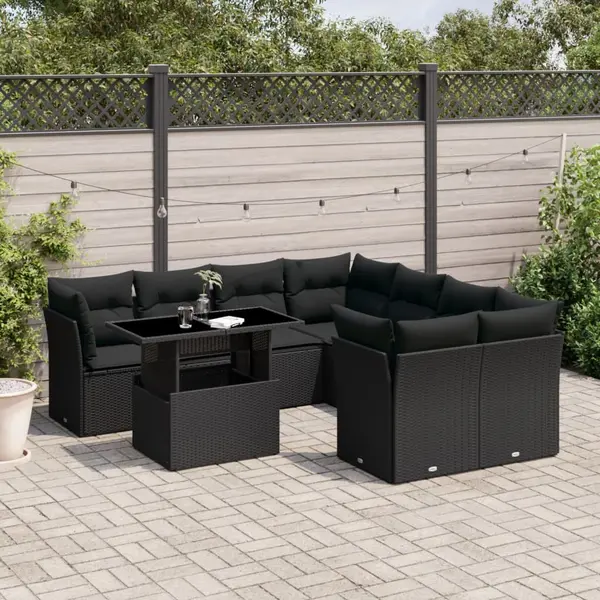 Gossi set mobilier de gradina cu perne, 9 piese, negru, poliratan